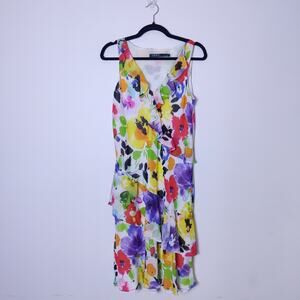 Lauren Ralph Lauren Colorful Watercolor Floral Ruffle Chiffon Midi Dress 10